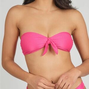 NWT - Lively - The Swim Ribbed Tie Front Bandeau - Magenta - Size Medium